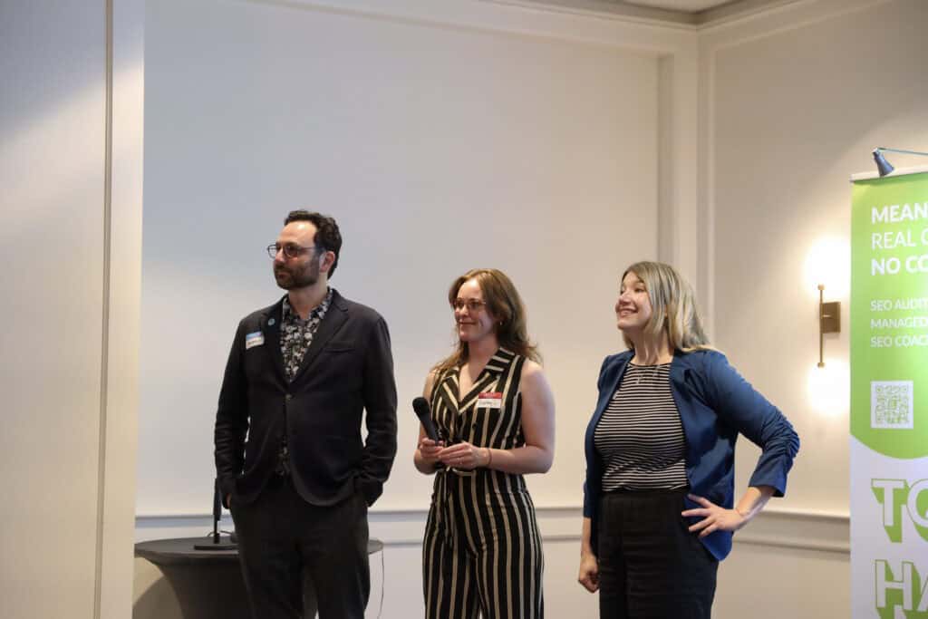 Andrew Wilder, Asley Segura, and Jenny Guy standing together for the Q&A session.