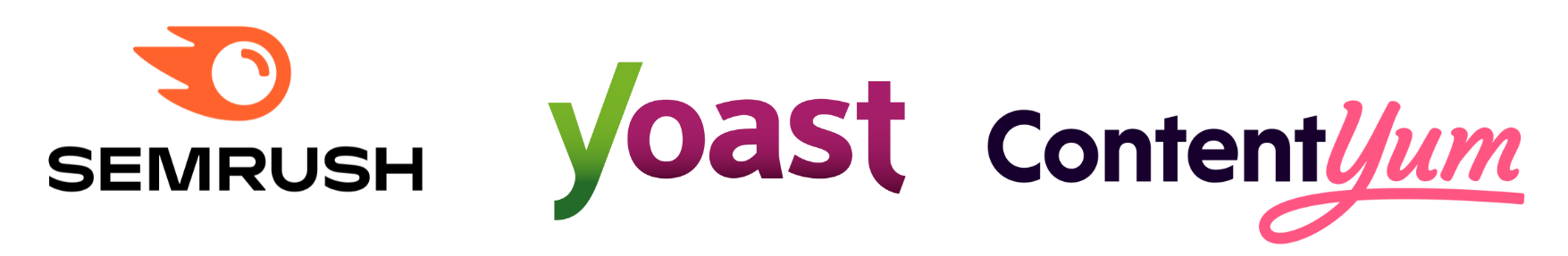 semrush, yoast and content yum logos